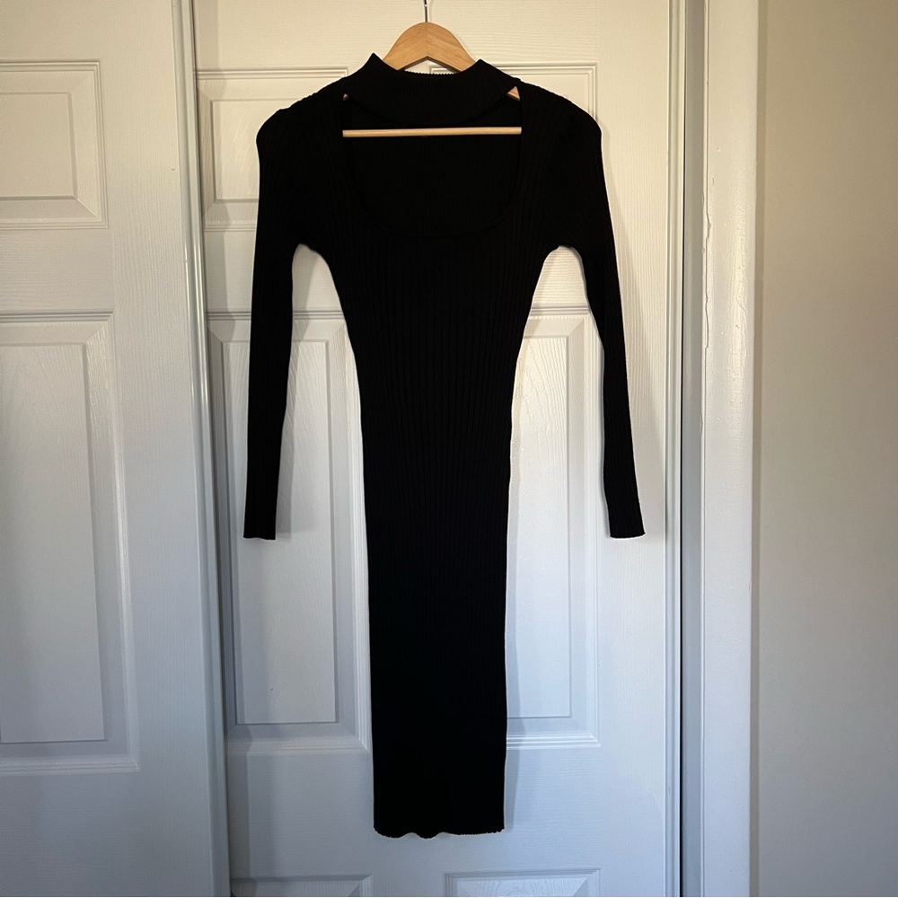 Almost Famous Black Long Sleeve Body-con Sweater Dress